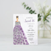 Budget Paarse Sparkle Dress Sweet 16 Uitnodiging (Staand voorkant)