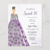 Budget Paarse Sparkle Dress Sweet 16 Uitnodiging (Voorkant)