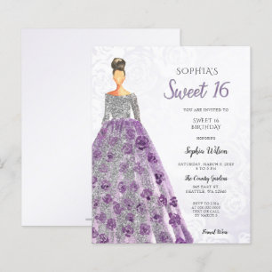 Budget Paarse Sparkle Dress Sweet 16 Uitnodiging