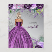 Budget Paarse Sparkle Dress Sweet 16 Uitnodiging (Voorkant)