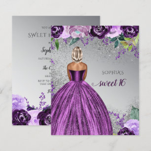 Budget Paarse Sparkle Dress Sweet 16 Uitnodiging