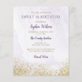 Budget Paarse Sparkle Dress Sweet 16 Uitnodiging (Achterkant)