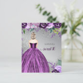 Budget Paarse Sparkle Dress Sweet 16 Uitnodiging (Staand voorkant)