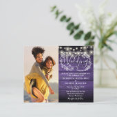 Budget Paarse String Lights 2 Foto Bruiloft Uitnod (Staand voorkant)