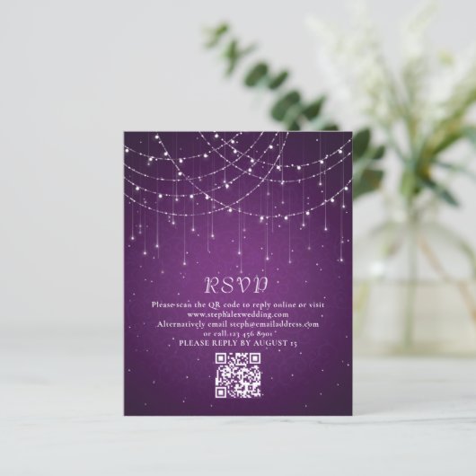 Budget Paarse String Lights QR Code Weddenschap RS (Staand voorkant)