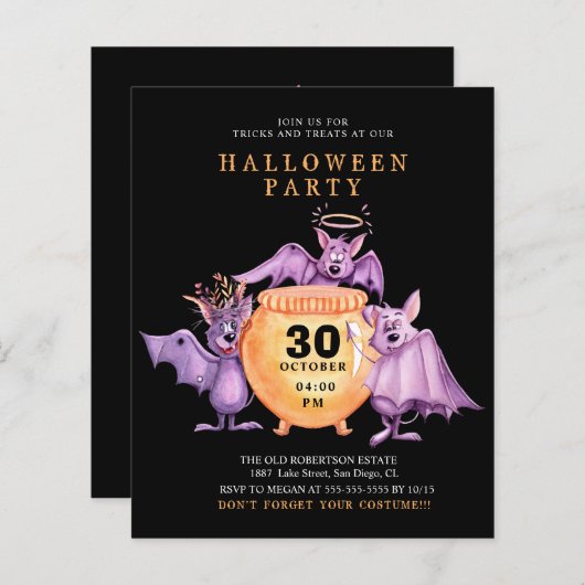 Budget Paarse vleermuizen Scary Pot Halloween Flye (Voorkant / Achterkant)