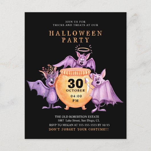 Budget Paarse vleermuizen Scary Pot Halloween Flye (Voorkant)
