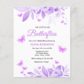 Budget Paarse vlinder bruidsdouche uitnodiging Flyer (Voorkant)