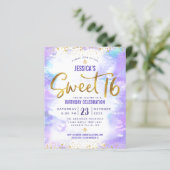 Budget Paarse Waterverf Sweet 16 Gold Invitation (Staand voorkant)
