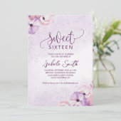 Budget Paarse Waterverf Sweet 16 Uitnodiging (Staand voorkant)