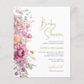 Budget Paarse Wildbloemen Baby shower Uitnodiging (Voorkant)