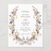 Budget Paarse Wildbloemen bruiloft uitnodiging (Voorkant)