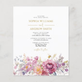 Budget Paarse Wildbloemen bruiloft uitnodiging (Voorkant)