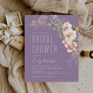 Budget Paarse Wildflower Bridal Shower Invitation
