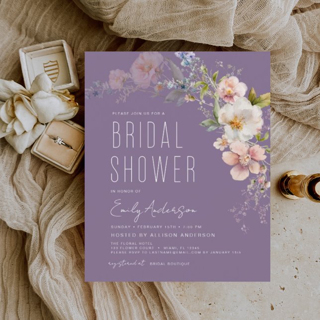Budget Paarse Wildflower Bridal Shower Invitation (Creator heeft geüpload)