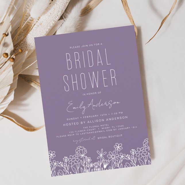 Budget Paarse Wildflower Bridal Shower Invitation (Creator heeft geüpload)