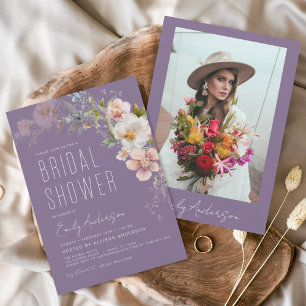 Budget Paarse Wildflower Bridal Shower Invitation