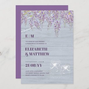 Budget Paarse Wisteria Dusty Blue Wedding Kaart