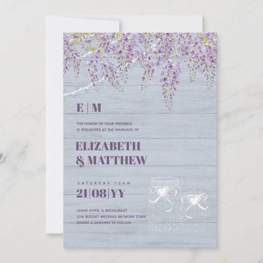 Budget Paarse Wisteria Dusty Blue Wedding Kaart (Voorkant)