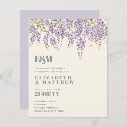 BUDGET Paarse Wisteria Sage Floral Garden Weddensc (Voorkant / Achterkant)