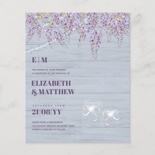Budget Paarse Wisteria Stofblauw Bruiloft Flyer (Voorkant)