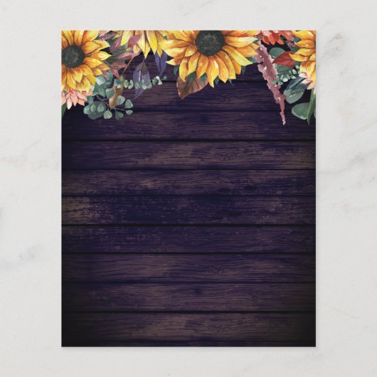 Budget Paarse Wood Sunflower Weduwuitnodiging (Achterkant)