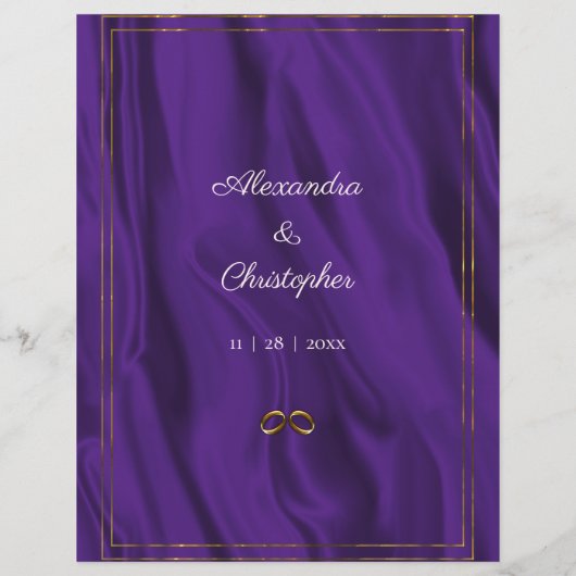 Budget Paarse Zijde en Gouden Ringen Bruiloft uitn Flyer (Achterkant)