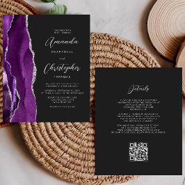 Budget Paarse zilveren agaat Dark QR Code Wedding
