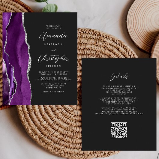 Budget Paarse zilveren agaat Dark QR Code Wedding