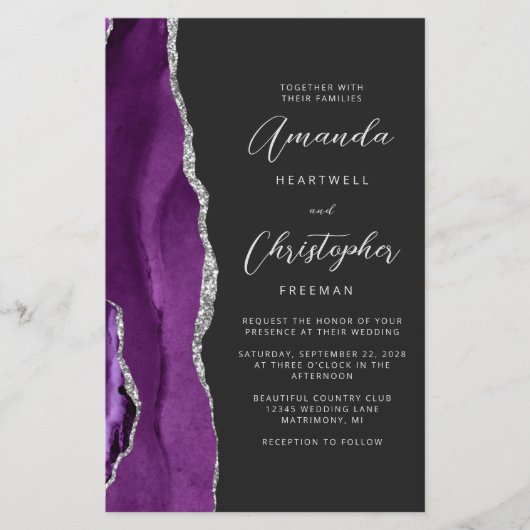 Budget Paarse zilveren agaat Dark QR Code Wedding (Voorkant)