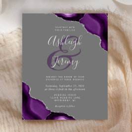 Budget Paarse zilveren agaat grijs bruiloft uitnod
