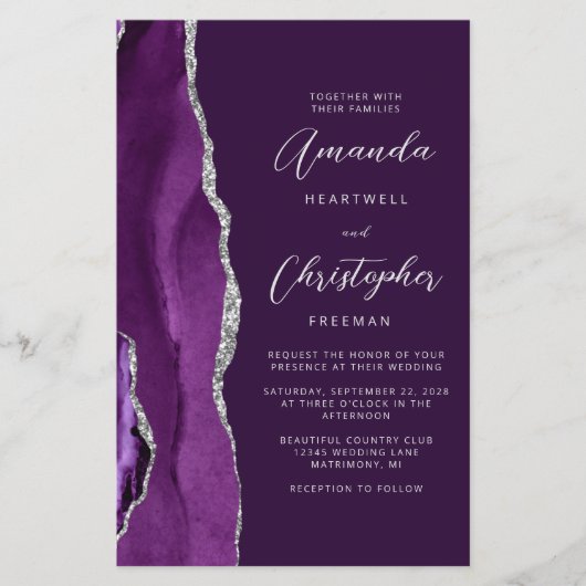 Budget Paarse Zilveren Agaat Plum QR Code Huwelijk (Voorkant)