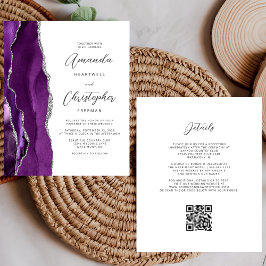 Budget Paarse Zilveren Agaat QR Code Trouwkaart