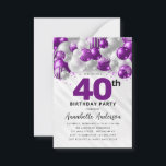 Budget Paarse zilveren ballon glitter 40e verjaard Notitiekaartje<br><div class="desc">Moderne Glam Paars Violet Silver Ballon Glitter Sparkle any Age Birthday</div>