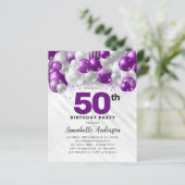 Budget Paarse Zilveren Ballon Glitter 50e Verjaard (Staand voorkant)