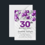 Budget Paarse Zilveren Balloon Glam Glitter Verjaa Notitiekaartje<br><div class="desc">Modern Glam Paarse Violet Silver Grey Balloon Glitter Sparkle Any Age Verjaardagsuitnodiging</div>