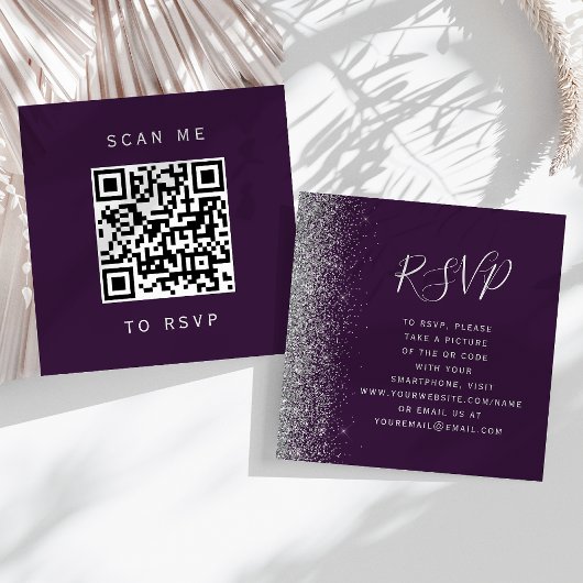 Budget Paarse Zilveren bruiloft QR Code RSVP Informatiekaartje