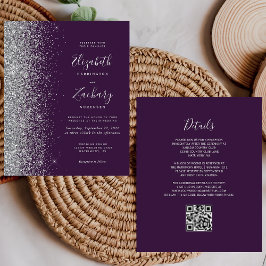 Budget Paarse Zilveren Glitter QR Code Trouw