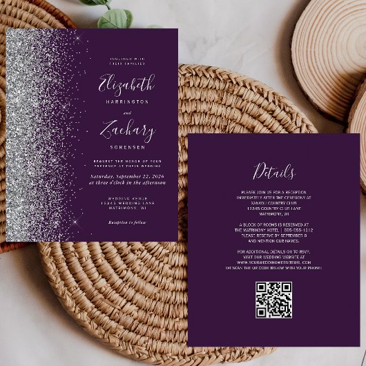 Budget Paarse Zilveren Glitter QR Code Trouw