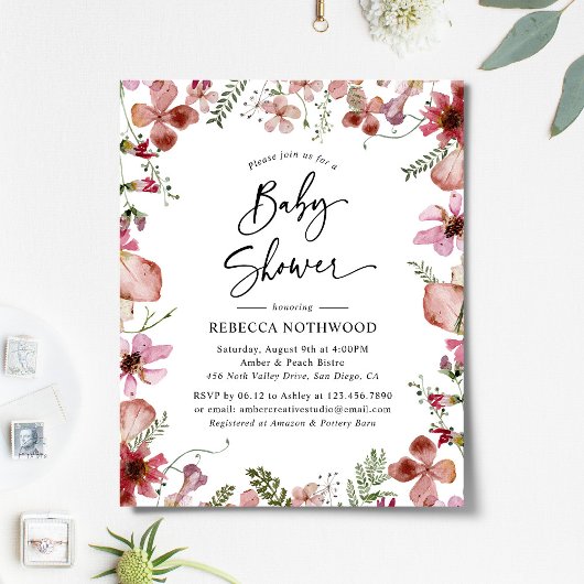 Budget Pachy Pink Floral Baby shower Uitnodiging