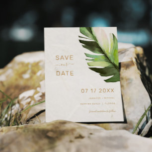 Budget Palm Leaf Tropical Save The Date Kaart