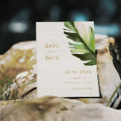 Budget Palm Leaf Tropical Save The Date Kaart