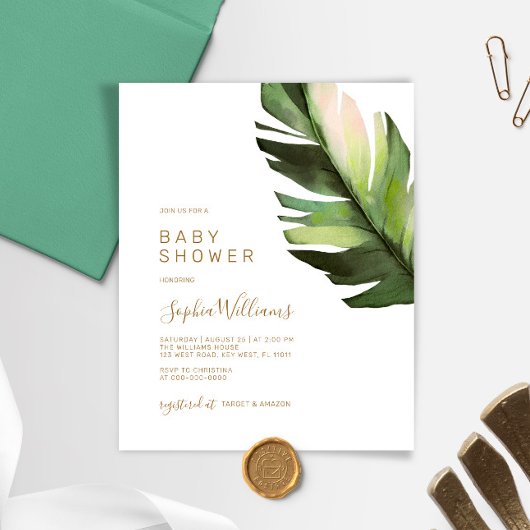 Budget Palm Leaf Tropisch Baby shower Invitation