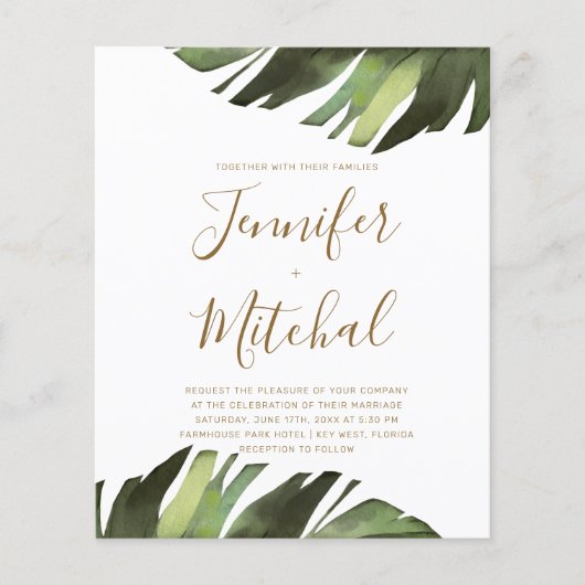 BUDGET Palm Tropical Floral Weddenschap (Voorkant)