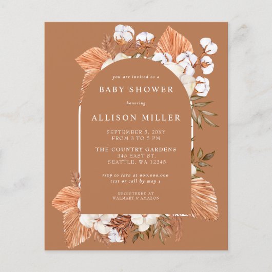 Budget Pampas Arched Baby shower Uitnodiging (Voorkant)