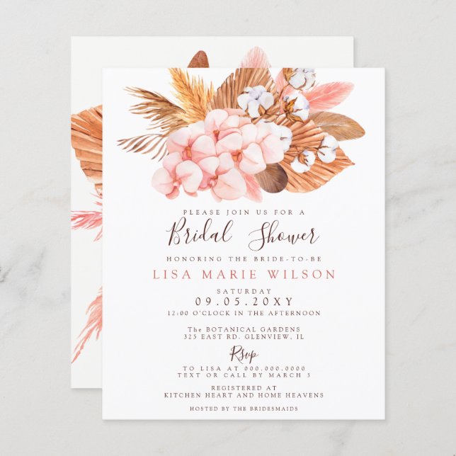 Budget Pampas Blush Bridal Shower (Voorkant / Achterkant)