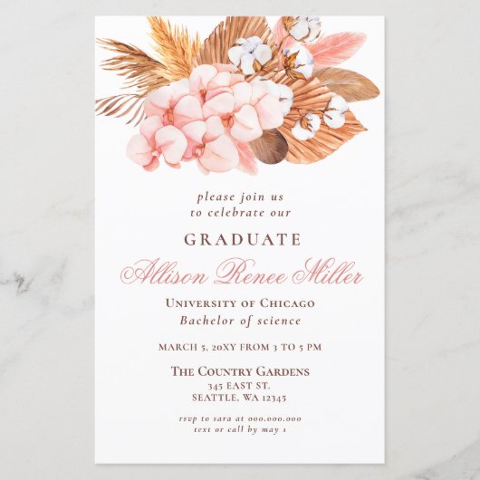 Budget Pampas Blush Graduparty Uitnodiging (Voorkant)