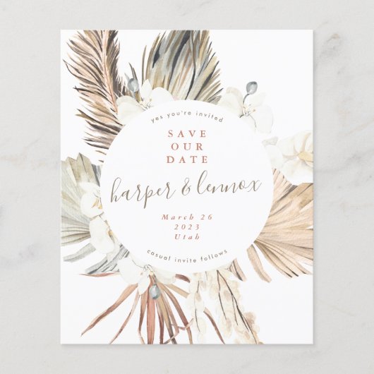 Budget Pampas Boho Strand Zomer bewaar onze datum Flyer (Voorkant)