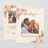 Budget pampas foto marmer bruiloft bedankt (Voorkant / Achterkant)