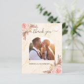 Budget pampas foto marmer bruiloft bedankt (Staand voorkant)